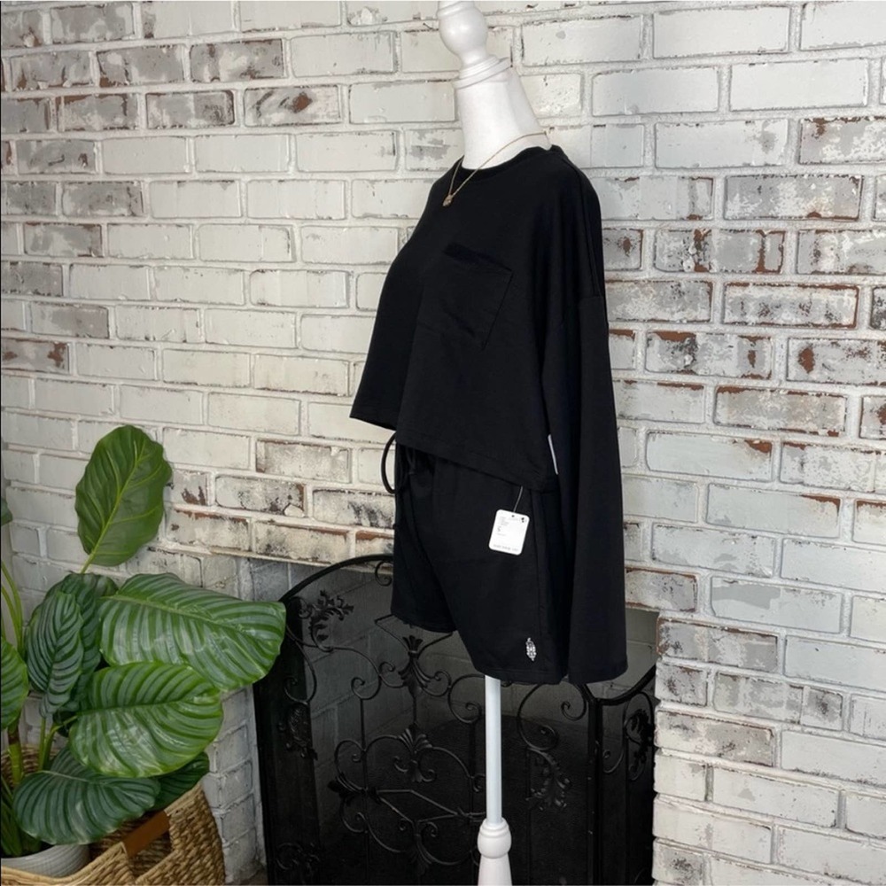 Free People Movement Sunny Crop Sweatshirt and High Waist Shorts Set Black S - Picture 4 of 8